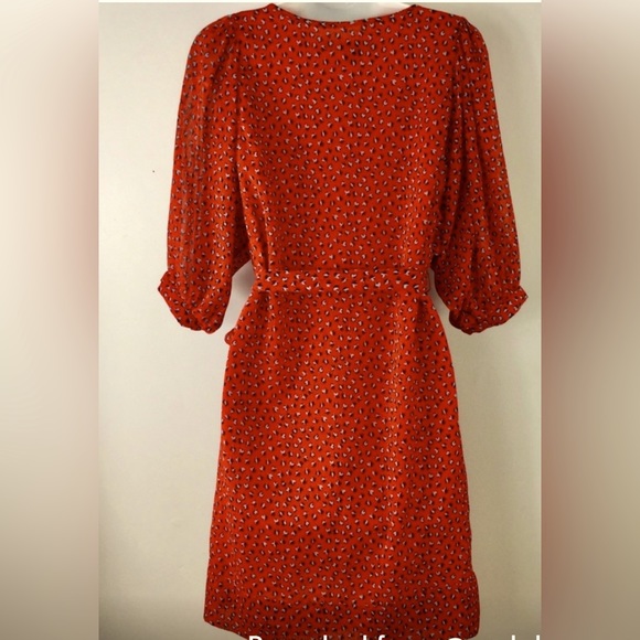 French Connection Warm Red Calypso Flower Mini Tunic Dress 1/2 Dolman Sleeves - Picture 8 of 9